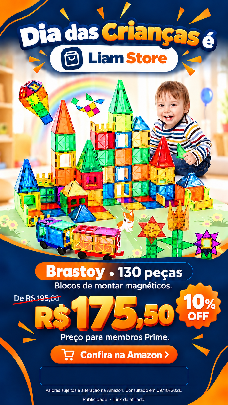 Brastoy Blocos de Montar Magnéticos — 130 peças
