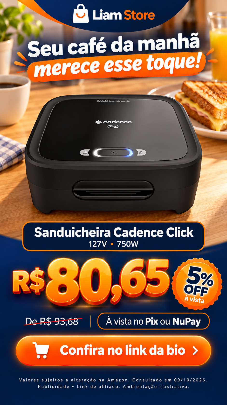Sanduicheira Cadence Click 127V — 750W