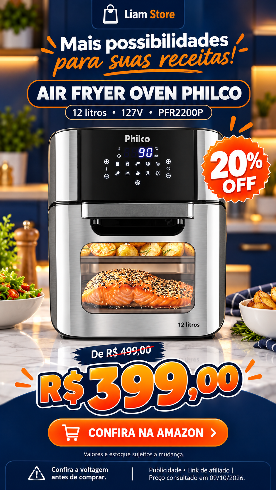 Air Fryer Oven Philco 12L PFR2200P — 127V